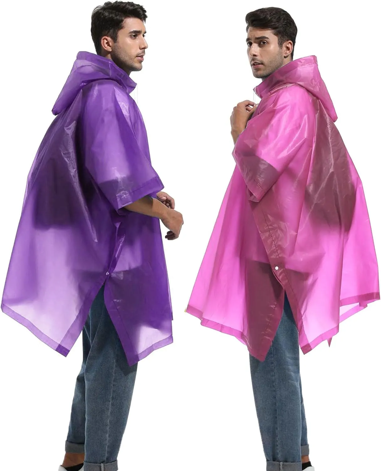 Reusable Rain Ponchos with Drawstring Hood for Adults, Waterproof Thicken Rain Coat, 2 Packs