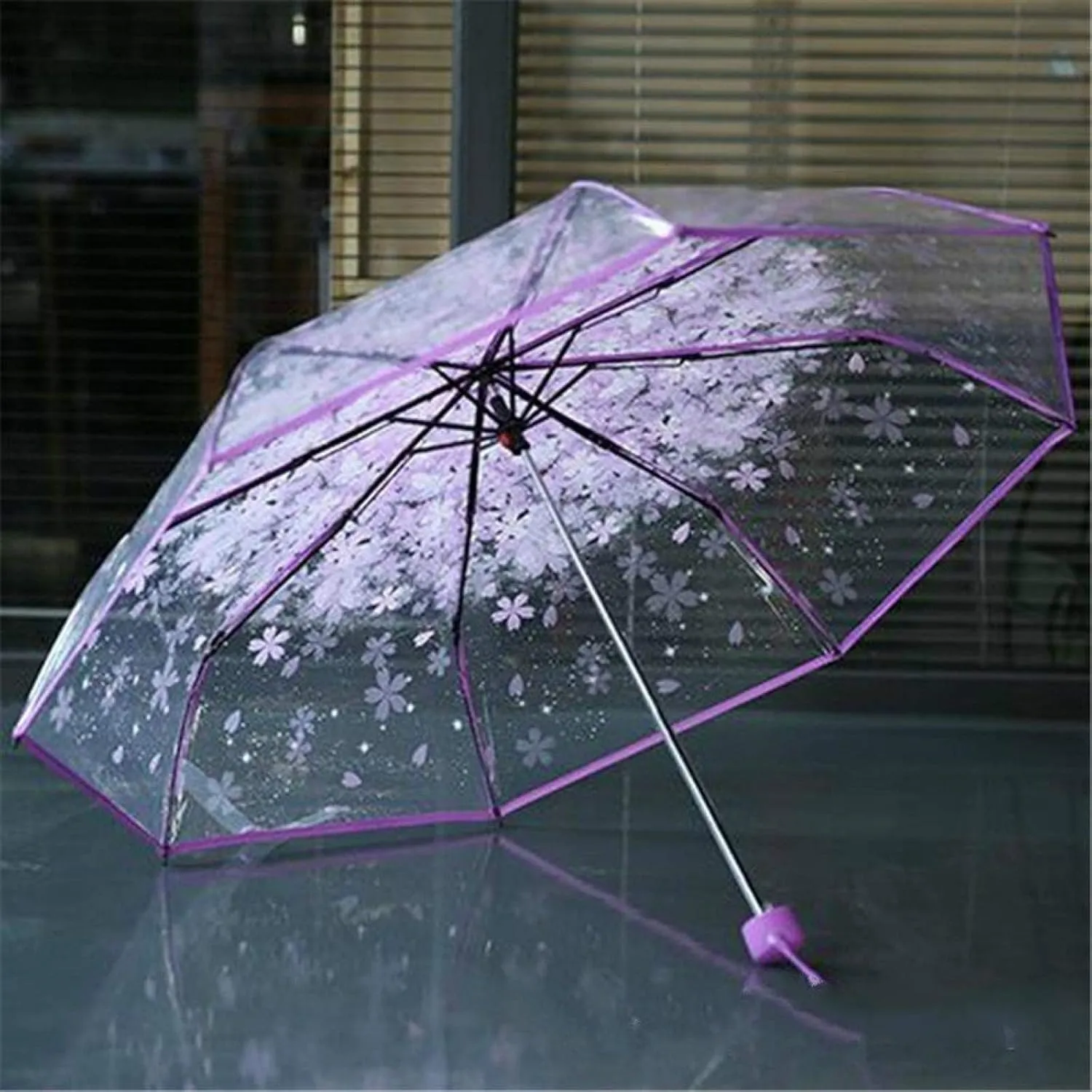 Romantic Transparent Clear Flowers Bubble Dome Women Sun Umbrella