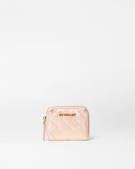 Rose Gold Metallic Leather  Small Zip Round Wallet