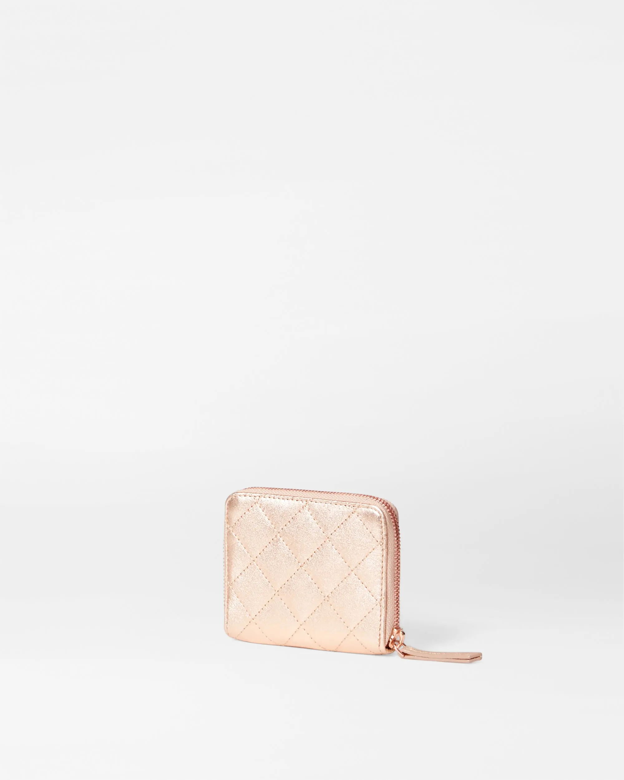 Rose Gold Metallic Leather  Small Zip Round Wallet