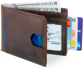 SERMAN BRANDS RFID Blocking Slim Bifold Genuine Leather Thin Minimalist Front Pocket Wallets for Men Billfold Wallet Men Gift