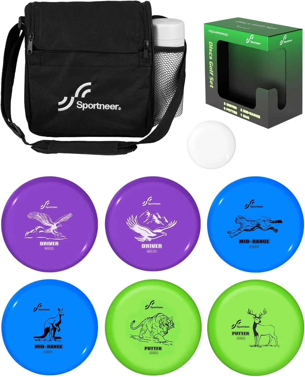 Sportneer Disc Golf Set - Disc Golf Starter Set 6 Pack with Putter, Mid-Range, Driver, Mini Disc Marker Include Portable Bag for Beginner Backyard Outdoor Game