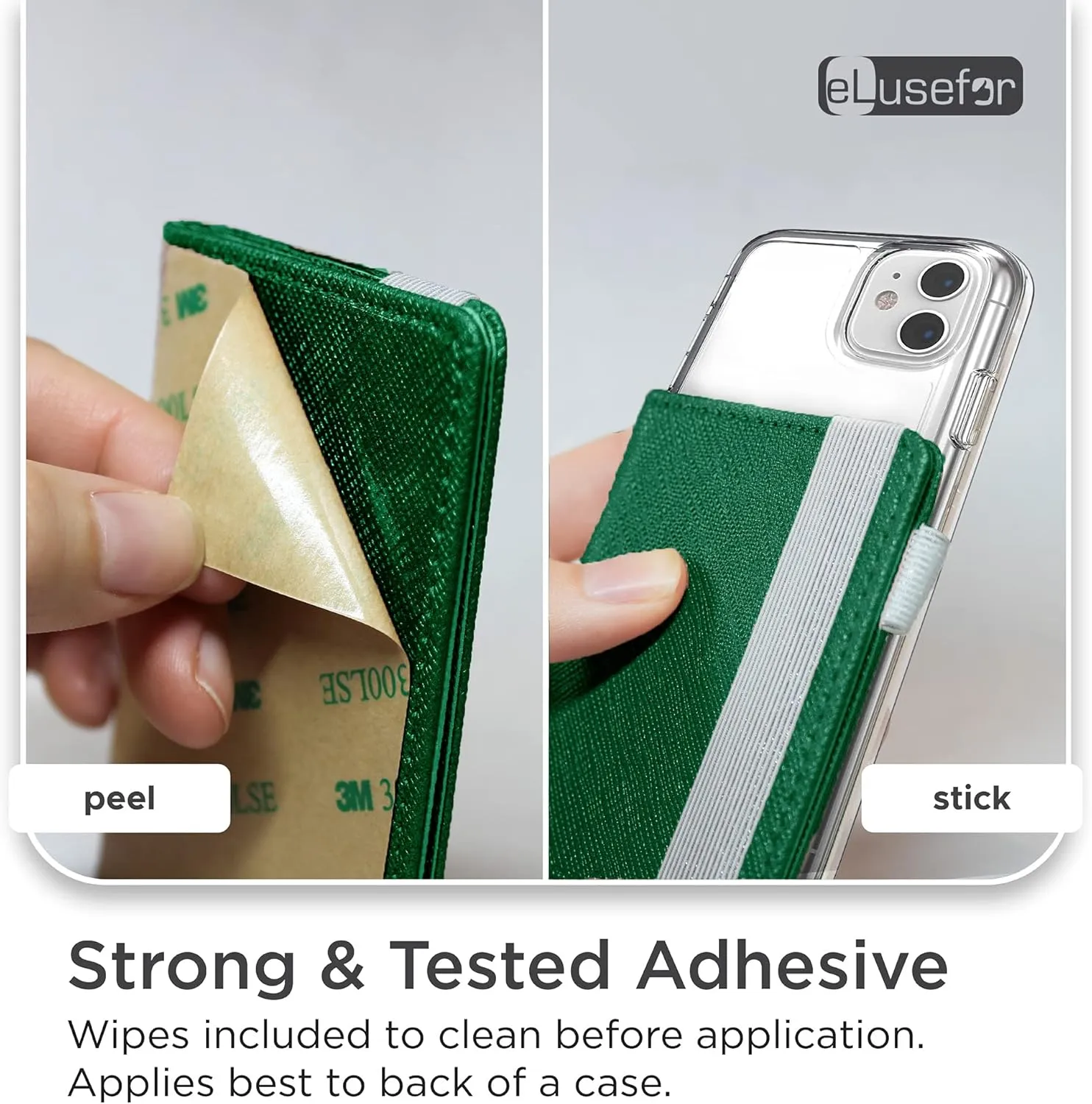 Stick-On Phone Wallet for Back of iPhone or Android Case | 6 Sleeve Credit Card Holder - Pocket for Cards, Money & ID - Built-in Stand - Waterproof Material - Travel, Work & Life-Proof - Green