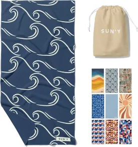 SUN'Y Waffle Microfiber Beach Towel  Sand Free, Quick Dry, Ultra Absorbent, Lightweight & Compact Travel Towel with Carry Bag - Large (63 x 31.5), Curl