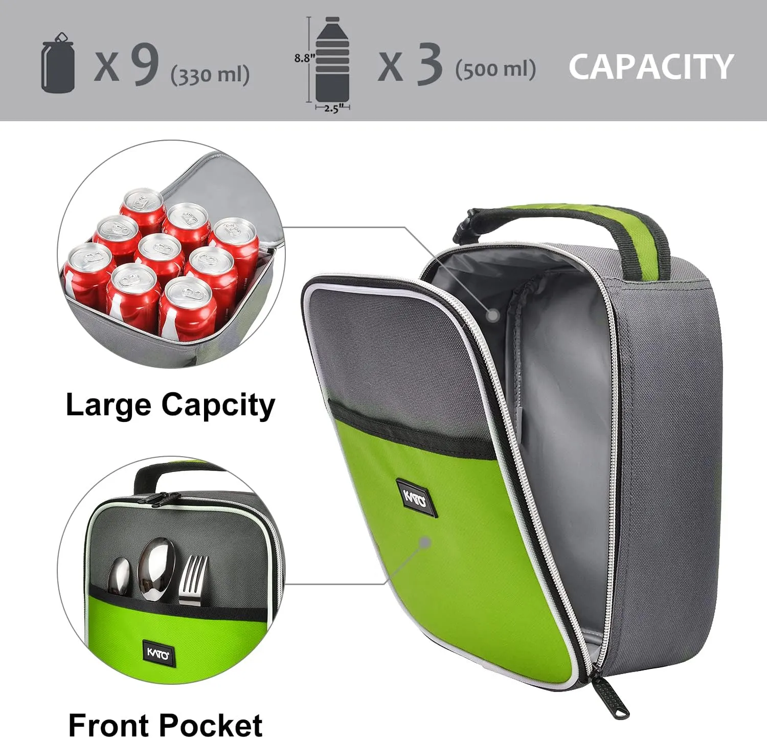 Tirrinia Insulated Kids Lunch Box Back to School, Portable Small Lunch Bag for Office Work Picnic, Reusable Compact Lunchbox Cooler Bag for Boys, Adults,Green
