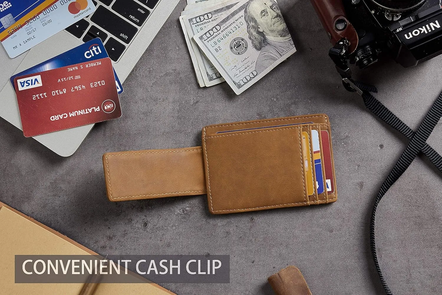 Toughergun Slim Minimalist Wallet for Men with Magnetic Money Clip Leather Wallet, Credit Card Holder RFID Blocking Front Pocket Holds Cash and Cards