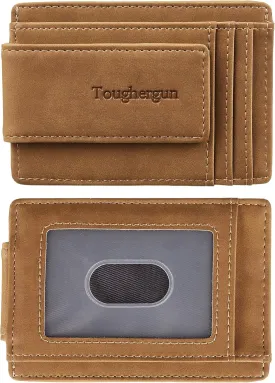 Toughergun Slim Minimalist Wallet for Men with Magnetic Money Clip Leather Wallet, Credit Card Holder RFID Blocking Front Pocket Holds Cash and Cards
