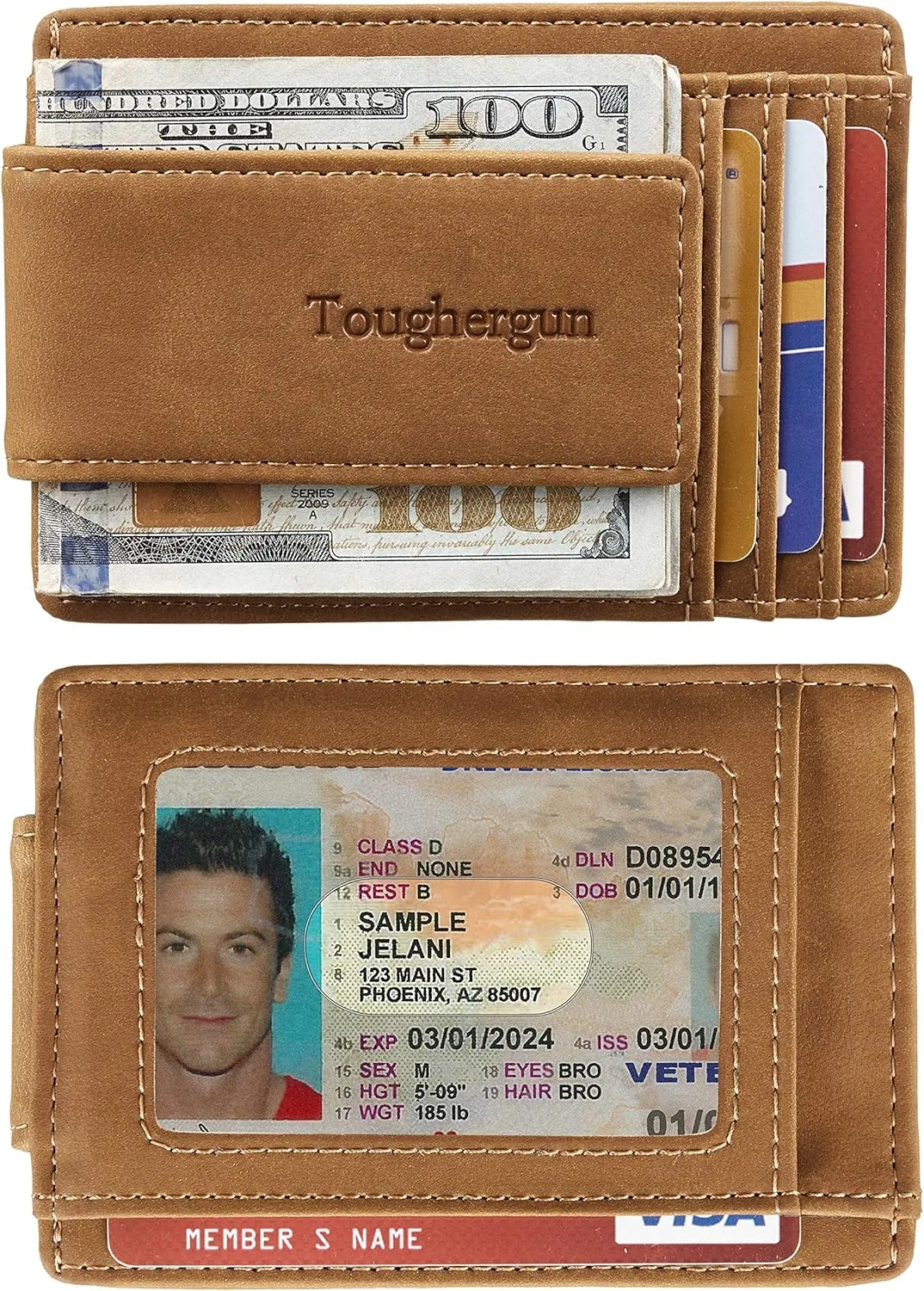 Toughergun Slim Minimalist Wallet for Men with Magnetic Money Clip Leather Wallet, Credit Card Holder RFID Blocking Front Pocket Holds Cash and Cards