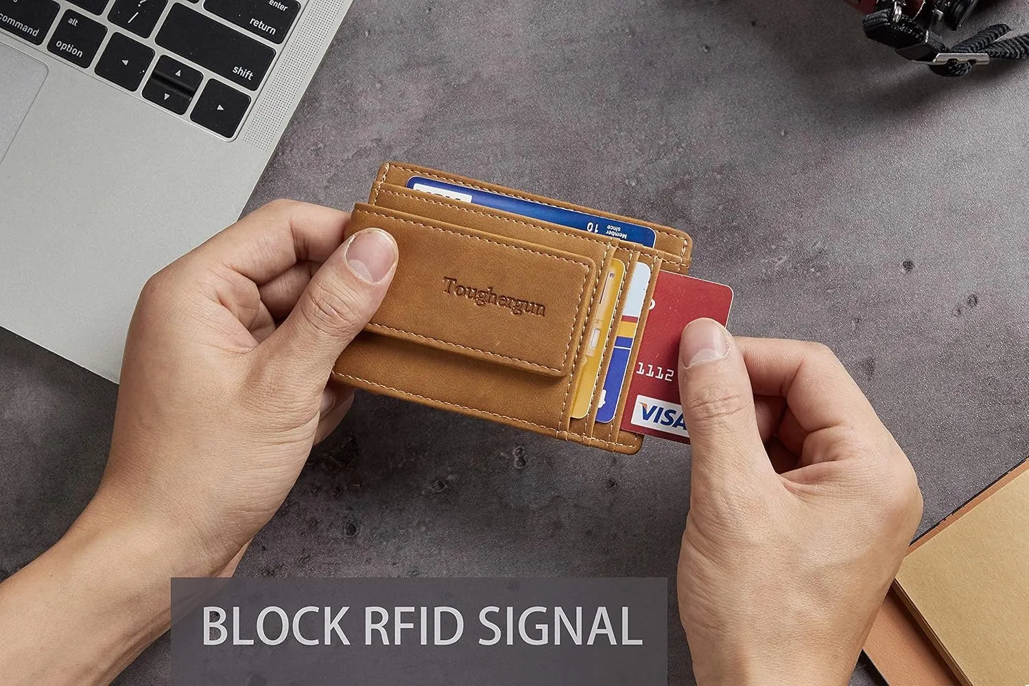 Toughergun Slim Minimalist Wallet for Men with Magnetic Money Clip Leather Wallet, Credit Card Holder RFID Blocking Front Pocket Holds Cash and Cards