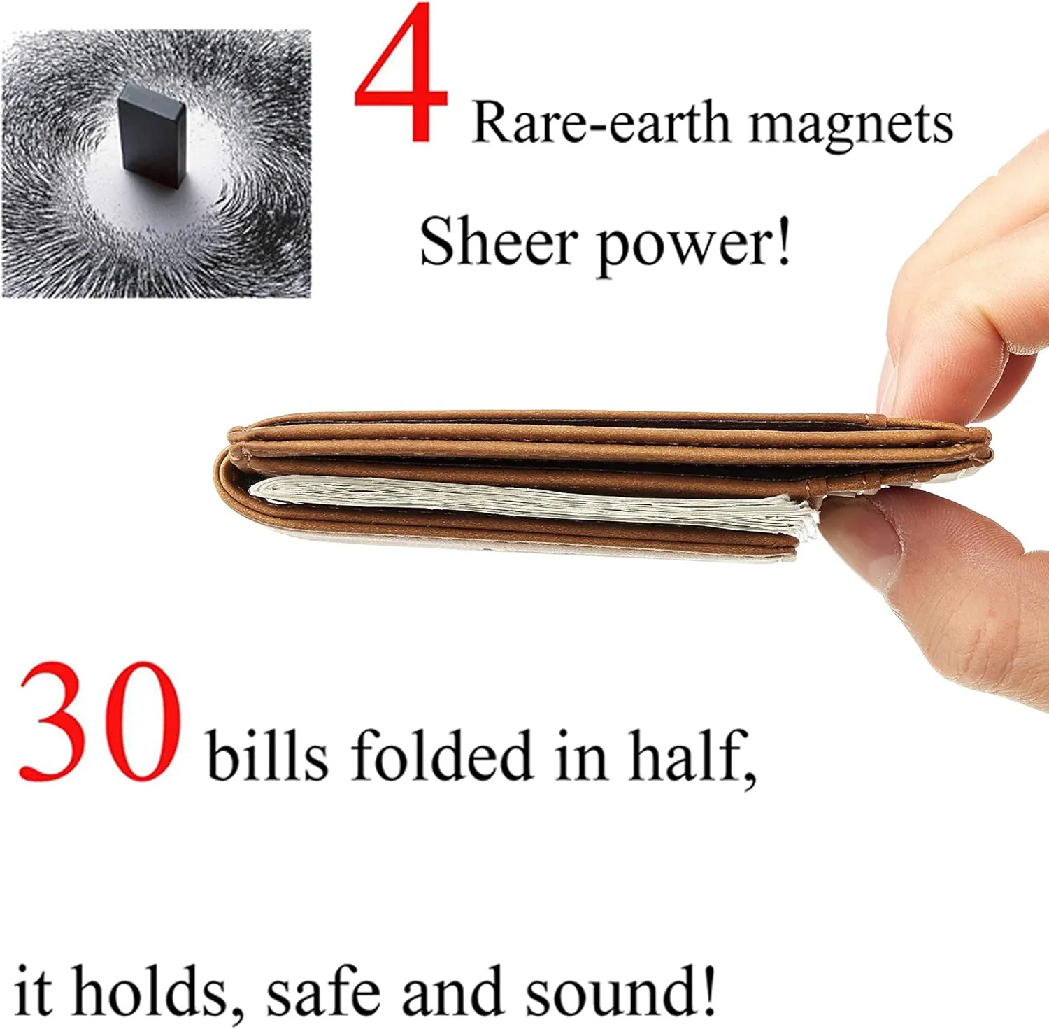 Toughergun Slim Minimalist Wallet for Men with Magnetic Money Clip Leather Wallet, Credit Card Holder RFID Blocking Front Pocket Holds Cash and Cards