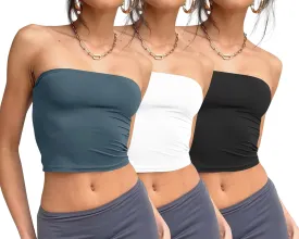 Trendy Queen Womens 3 Pack Tube Tops Crop Going Out Strapless Basic Backless Bandeau Bra Summer Outfits 2025