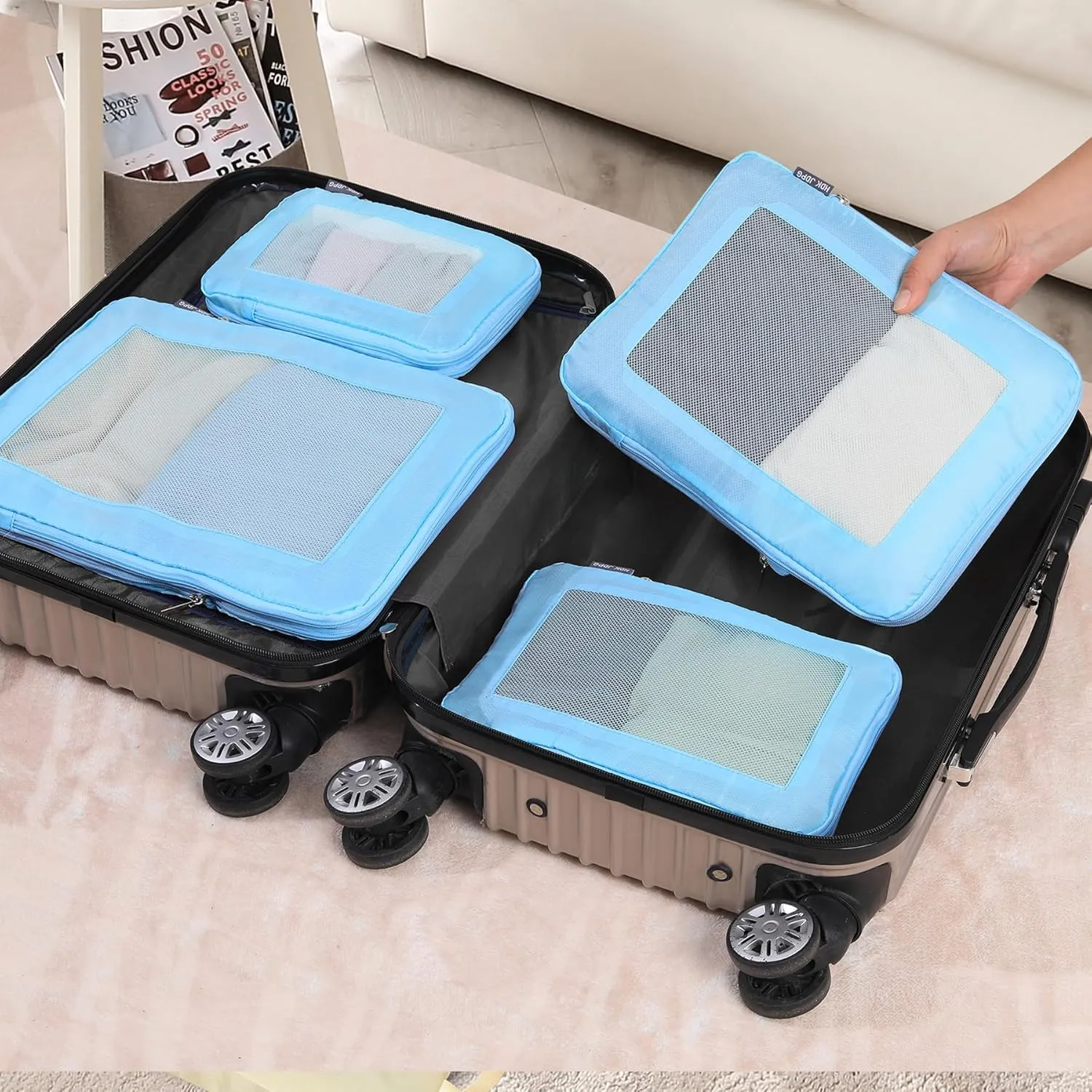 Ultralight Compression Packing Cubes Travel for Suitcases Compressible Mesh Packing Cubes for Travel Women Packing Organizers 4 Set
