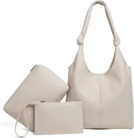 Vegan Leather Hobo Purses set, Slouchy Shoulder Bag Knotted Hobo Bags for Women with a small Purse and Clutch Handbag