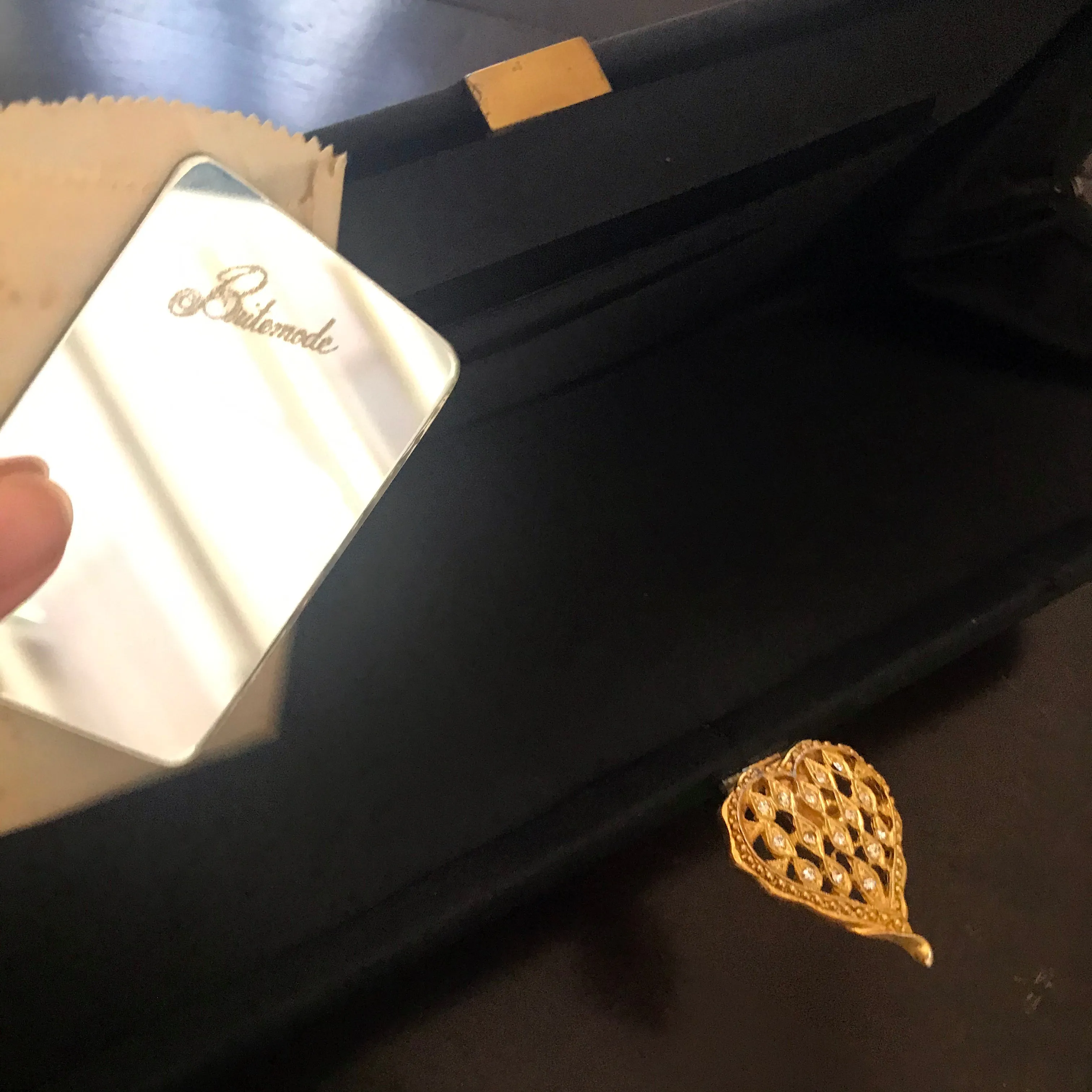 Vintage 1950s Britemode Black Satin Clutch Bag