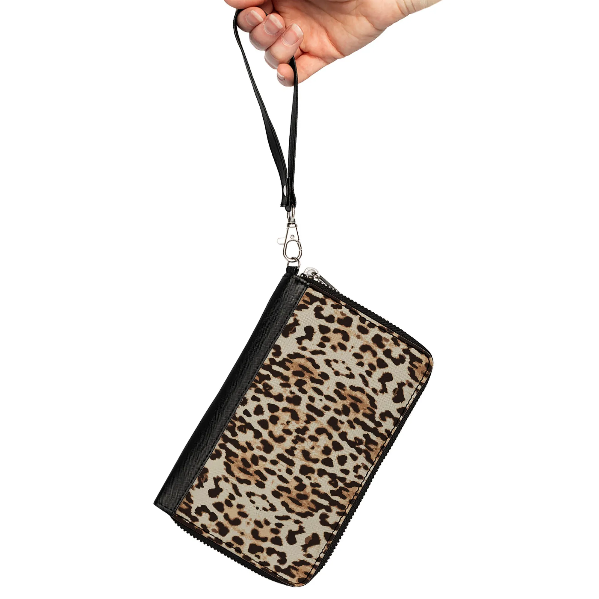 Women's PU Zip Around Wallet Rectangle - Cheetah Print Tan Browns