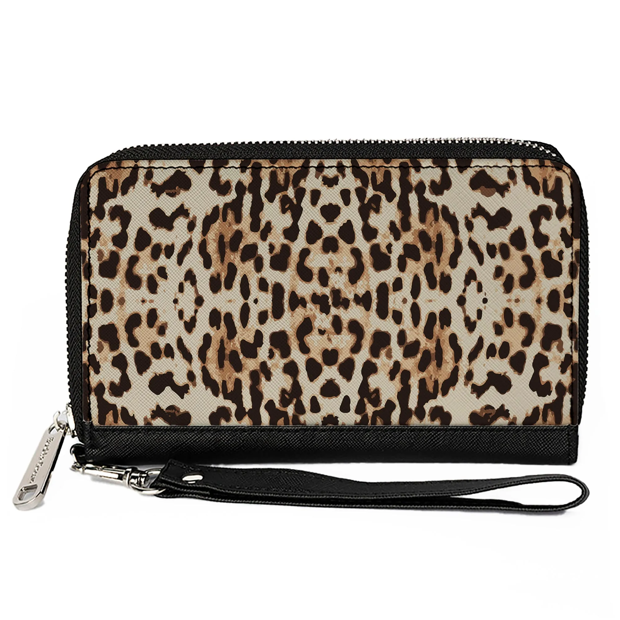 Women's PU Zip Around Wallet Rectangle - Cheetah Print Tan Browns