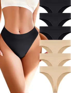 Womens Underwear Breathable Seamless Thongs 6 Pack Comfortable No Show High Waisted Thong Tangas Panties